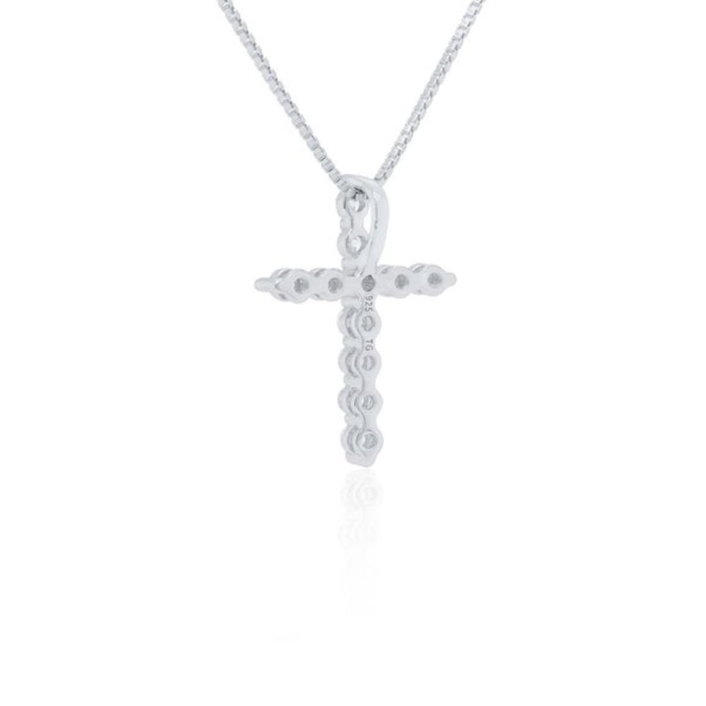 Sterling Silver CZ Cross Necklace Pendant & Chain - Picture 3 of 3